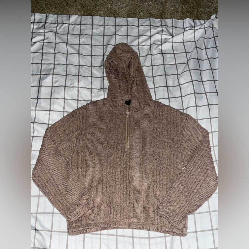 Girls dusty pink half-zip sweater.